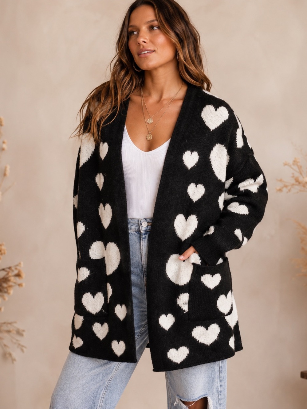 Anthropologie MAEVE Halley Hearts Open Oversized Cardigan